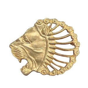 Vintage MMA Metropolitan Museum of Art Lion Head Brooch Gold Tone Pendant Pin
